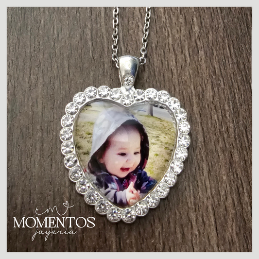 Collar Una Vista Brillante Corazón con Fotografía Personalizada