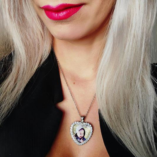 Collar Una Vista Brillante Corazón con Fotografía Personalizada